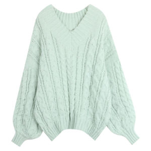 Thickened Soft Fleece V-Neck Sweater Womens Autumn Winter Knitwear: Comfortable Acrylic Blend Pullover with Long Sleeves