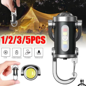 1-5PCS Mini COB Ultra Bright Rechargeable LED Flashlight Keychain Portable Waterproof Camping Pocket Lamp Keyring Hanging Light