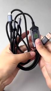 100W 3-in-1 Supercharging Cable Micro USB Type-C iOS Fast Charger Bold Upgrade Data Cable Suitable for Samsung Android iOS Portable