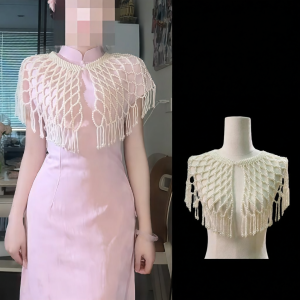 Wo Tion | Elegant Embroidered Beads Lace Fringe Cloud-Shoulder Shawl