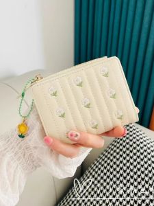 อ่อนโยน Miniature ผู้หญิง กระเป๋าสตางค์แบบบูรณาการ ซิป ช่องใส่การ์ดหลายช่อง หนัง กระเป๋าสตางค์สไตล์สด นักเรียน เครื่องประดับแฟชั่น