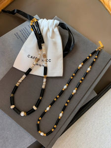 Elegant Black Natural Freshwater Pearl Necklace for Women Sweater Chain Lockbone Chain Geometric Pattern Luxury Minimalist