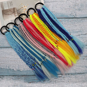 Synthetic Short Hair Colored Braids Ponytails Hair Extension with Rubber Bands Ponytail Colorful Hairpiece for Kids Girls Hair