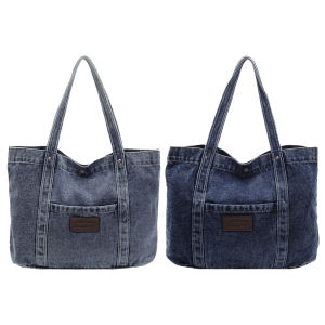 Women Denim Shoulder Bag Casual Underarm Bag Large Capacity Simple Tote Handbag Stylish Shopping Bag Outdoor Travel Bag