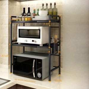 Kitchen Storage Rack Microwave Stand Adjustable Three Layers Oven Rice Cooker Holder Metal Material Rustproof Chinese Style