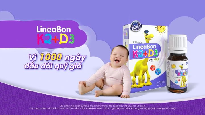 [CHÍNH HÃNG] Lineabon K2 D3 bổ sung vitamin D3, K2 tinh khiết, tăng hấp thu calci, trẻ phát triển chiều cao, ngủ ngon