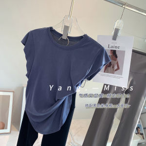 โยคะแห้งเร็ว เสื้อกั๊ก หลวม กีฬาแขนสั้นพอดี เสื้อท่อนบน เสื้อยืดพิลาทิสเสื้อวิ่งกลางแจ้ง ระบายอากาศได้ดี ออกกําลังกาย เสื้อกล้าม