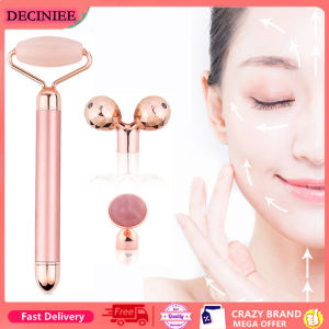 DECINIEE Electric Natural Rose Quartz Roller Crystal Stone Facial Body Jade Massager Derma Roller Skincare Ice Roller Wrinkle Removal Beauty Tool(No Box)