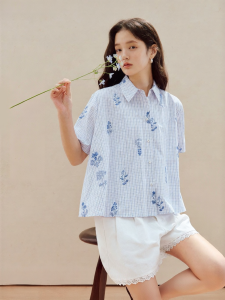 INMAN | Fresh Embroidery Plaid Short Sleeve Shirt