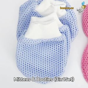 Beeson 3in1 Sarung Kaki & Tangan Bayi Berlubang / Mix Color Baby Mitten & Booties Set Knit Eyelet Random Color 10571 AB