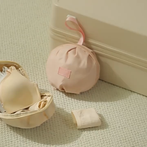 Womens Elegant Beige 3--1 Underwear & Socks Organizer Pouch - Durable Polyester Travel Storage Bag with Zipper Closure Portable for Lingerie Bras Panties - Compact & Hand Washable Minimalist Design Soft Texture