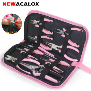 NEWACALOX Mini Jewelry Pliers Carbon Steel Jewelry Plier Sets Round Curved Needle Nose Beading Tool Kit for DIY Jewelry Making