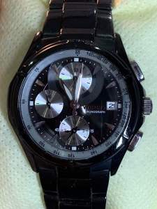 Đồng hồ nam WIRED QUARTZ của Seiko 3 cốt 7 kim size 40mm  full thép màu đen có lịch chronograph dây dài 175cm khóa zin