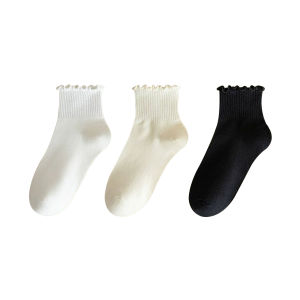 3 Pairs Socks With Ruffles Fashion Thin Style Womens Socks Jk Cute Soft Comfortable Socks Ventilate Solid Color Casual Socks