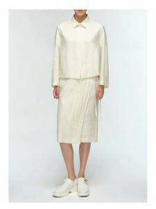 Early Autumn Silk Blend Jacquard Overlap Straight Midi Skirt