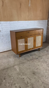 bufet credenza retro mid century 120cm pintu rotan jati jepara