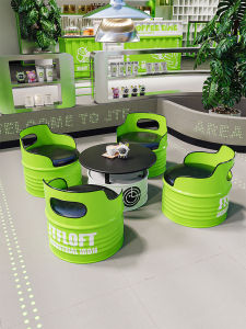 Industrial Style Oil Barrel Table And Chair Combination Lemon Tea Creative Card Seat Sofa for Milk Tea Shop Coffee Shop