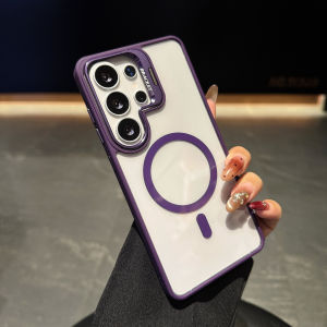 Luxury Magnetic Case for Samsung Galaxy S26 Ultra S25 Plus S24 S23 FE with Camera Bracket Stand Clear Back Protective Cover