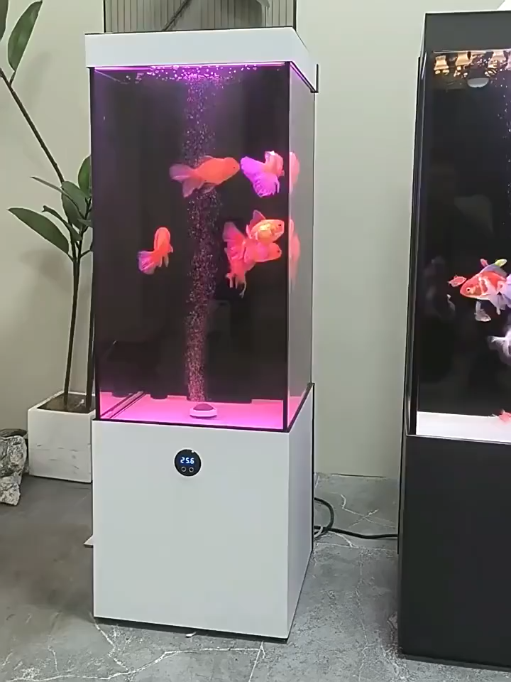 Smart Fish Tank with Ultra-Clear Glass LED - Integrated Floor Standing Aquarium for Living Room