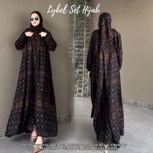 (FREE HIJAB) gamis set hijab terbaru 2024 viral hitam rayon premium etnic cantik
