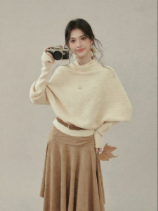 OUYANGXI | Áo Sweater Cổ Cao Tay Batwing cho Nữ