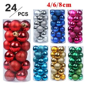 24Pcs 4/6CM Christmas Balls Big Ball Christmas Tree Pendant Ornaments for Party Decor 2025 New Year Navidad Gifts Accessory