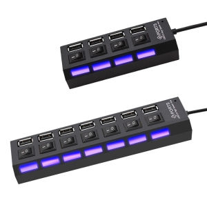 High Speed 4 Ports USB HUB 2.0 Adapter Expander Multi USB Splitter Multiple Extender with LED Lamp On/Off Switch for PC Laptops
