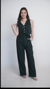 Womens Linen Coordinates | Vest and Wide leg Pants Set