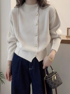 European Station Stylish Diagonal Buckle Sweaters Cardigan Winter Plaid Western Style Slimming Woolen Sweater Coat Top Women