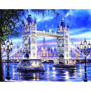 London Street Landscape Diy Oil Painting By Numbers Kits for Adults Acrylic Picture By Numbers on Canvas Wall Art