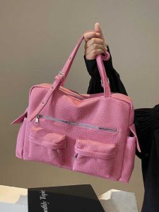 กระเป๋าถือทรงถุง Tote Bag สำหรับผู้หญิง ความจุขนาดใหญ่ กระเป๋าสะพายไหล่แบบลำลอง กระเป๋าใส่ของสำหรับเดินทาง กระเป๋าถือ PU ลายสีพื้น