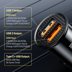 BASEUS | Baseus 30W USB Car Charger Quick Charge 4.0 3.0 FCP SCP USB PD For Xiaomi iPhone 12 13 14 Pro Fast Charging Car Phone Charger