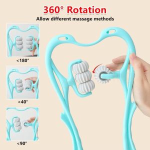 Six round blue Handheld massager cervical massager shoulder and neck massage roller neck pain relief