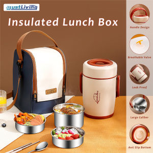 JustLiving 2000ml 304 Stainless Steel Soup Flask Multifunctional Thermal Cooker/Vacuum Flask Pot Lunch Soup Box/Super Long Insulated Lunch Box Bucket Office Workers Students Men Women Multi