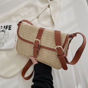 Simple Straw Crossbody Bag for Women Summer Knit Straw Square Handbag Classic Shoulder Bags