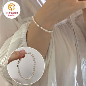 Viviann Original sterling silver 5mm Pearl Bracelet Charms 925 Sterling Silver Pearl Bracelets for Women Girls Ladies Mini Pearl Bracelet 925 Sterling Silver Chain Tiny Pearl Bracelet Sweet Elegant for Girls and Women