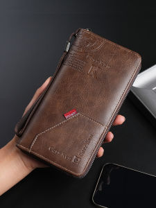 CarrKen Mới Nam Retro Dây Kéo Dài Ví Đa Năng Nổi Chữ Polyester Lót Túi Cầm Tay Dành Cho Thanh Niên