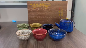 Bộ Ấm Chén Sứ Ngọc Men Rạn Ngũ Sắc Cao Cấp Kèm Hộp Gỗ – Bộ Trà Quà Biếu Tết Sang Trọng
