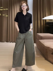 Shalldoer | High Waist Straight Leg Casual Pants Womens Fashion Drawstring Pleated Summer New Style Versatile Workwear Nine Point Pants