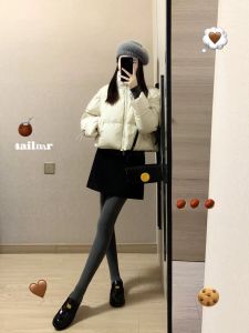 กระโปรงสั้นทรงเอเอวสูงสีดำสไตล์โรแมนติกฝรั่งเศสสำหรับผู้หญิงในฤดูใบไม้ร่วงและฤดูหนาว กระโปรงสั้นทรงเอทรงเอ