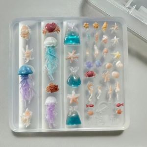 other | Ocean-Themed Silicone Nail Art Mold - Shell Dolphin Coconut Tree Jellyfish Starfish Flower Design for Nail Decorations