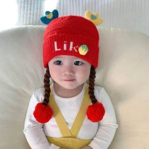 Mũ Len Dệt Kim Mùa Đông Cho Bé Gái Mũ Trẻ Em Hình Trái Tim Búp Bê Tóc Giả Ấm Áp Cho Bé Gái Mùa Thu Đông Mũ Trẻ Em
