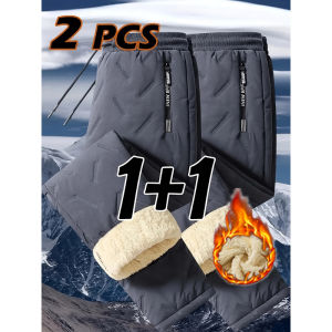 Mens Winter Hiking Pants Set Thickened Cold-proof Warm Plush Fleece-lined Outdoor Two-piece Trousers for Cold Weather