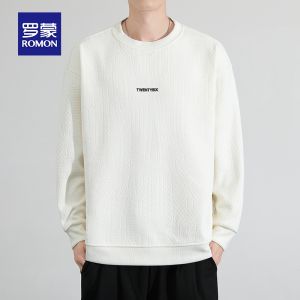 ROMON | Lormen Mens Round Neck Sweatshirt Casual Long Sleeve T-shirt Spring Autumn New Fashion Loose Bottoming Shirt Urban Style