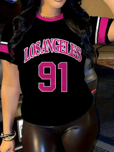 เสื้อกีฬาผู้หญิงลอสแอนเจลิส NO.91 พิมพ์เสื้อยืดแขนสั้นฤดูร้อนเสื้อยืดกราฟิกพลัสขนาดเสื้อยืดกีฬาผู้ชาย