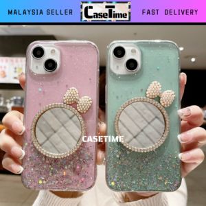 HUAWEI Nova 7 se Y9 Prime P20 Mate 10 Pro Glitter Transparent Glittery Shining with Round Mirror Ribbon Trending Case casing cover fon sarung 手机壳