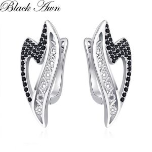 Black Awn 2026 New Heart Hoop Earrings For Women Classic Silver Color Trendy Spinel Engagement Fashion Jewelry I278