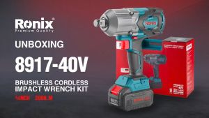 Ronix Tools 8917-40V Premium Quality German Technology | NEW ARRIVAL 40V Brushless Cordless Impact Wrench Kit | 1200N.m High Torque | ¾-inch Drive | 3-Speed Adjustable | Heavy-Duty Metal Gearbox | Lithium-Ion Battery Powered | Automatic Stop | 2x 40V Batt