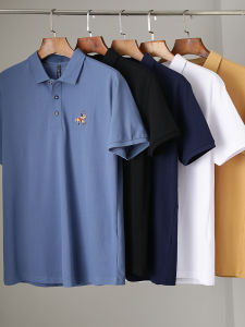 Mens Short Sleeve Polo Shirt Embroidered Long Velvet Cotton Casual Business Turn-down Collar Breathable Half Sleeve T-shirt