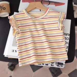Sonkpuel | Baby Toddler Girls Summer T-Shirt Ice Silk Striped Crew Neck Short Sleeve Korean Style Fashion Casual Basic Tee